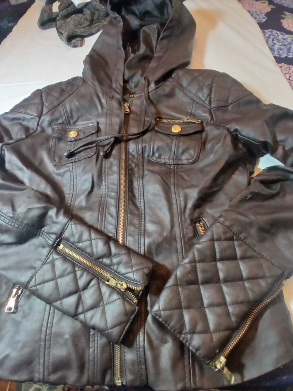 Ci Sono by Cavalini Women's Brown Faux Leather Moto Jacket Size Small